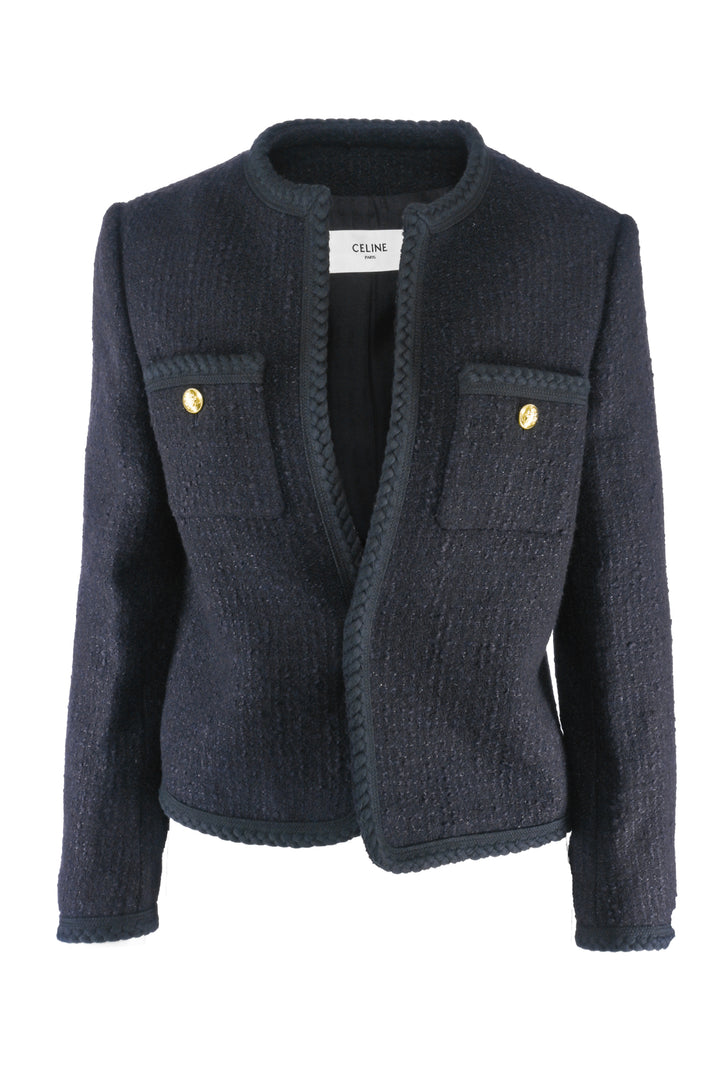 Celine Size 4 Boucle Tweed Chasseur Jacket