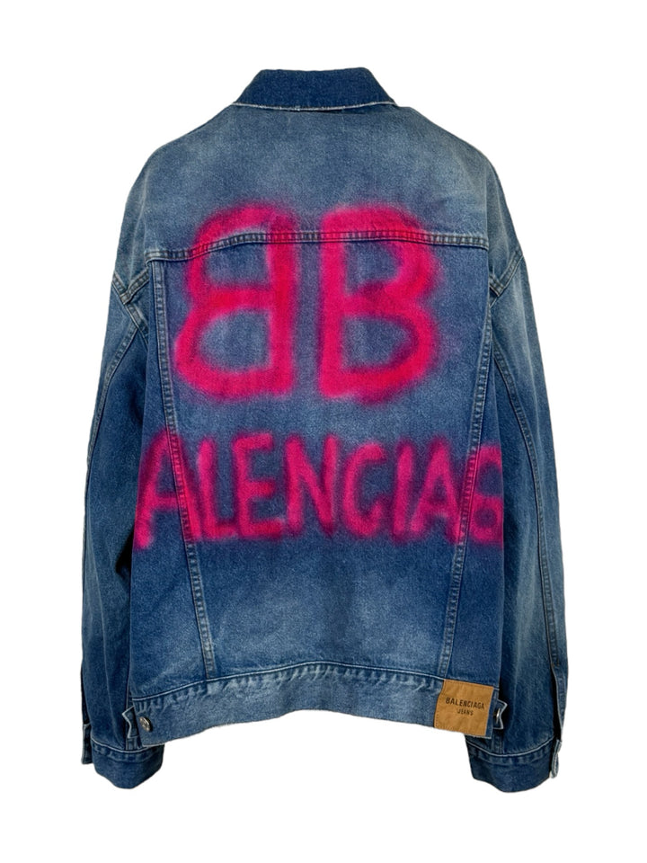 Balenciaga Size M 2021 Spray Paint Logo Denim Jacket
