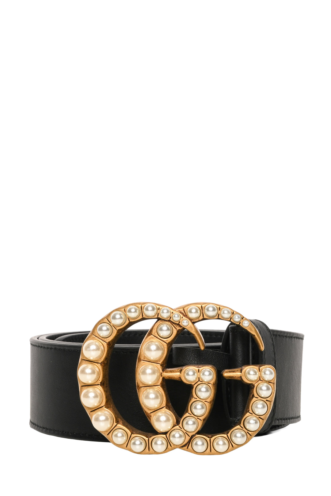 Gucci Size 32 Calfskin Faux Pearl Double G Belt