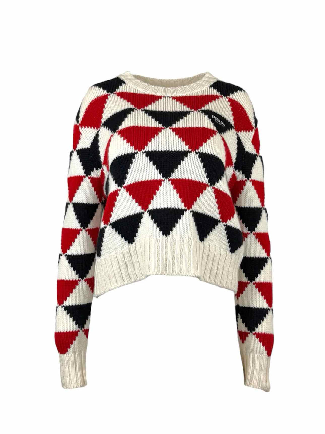 Prada Size 40 2021 Jacquard Triangle Print Crewneck Cashmere Sweater