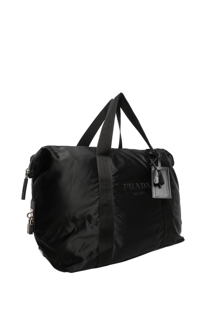 Prada Tessuto Nylon Logo Jacquard & Saffiano Leather-Trimmed Travel Duffle Bag