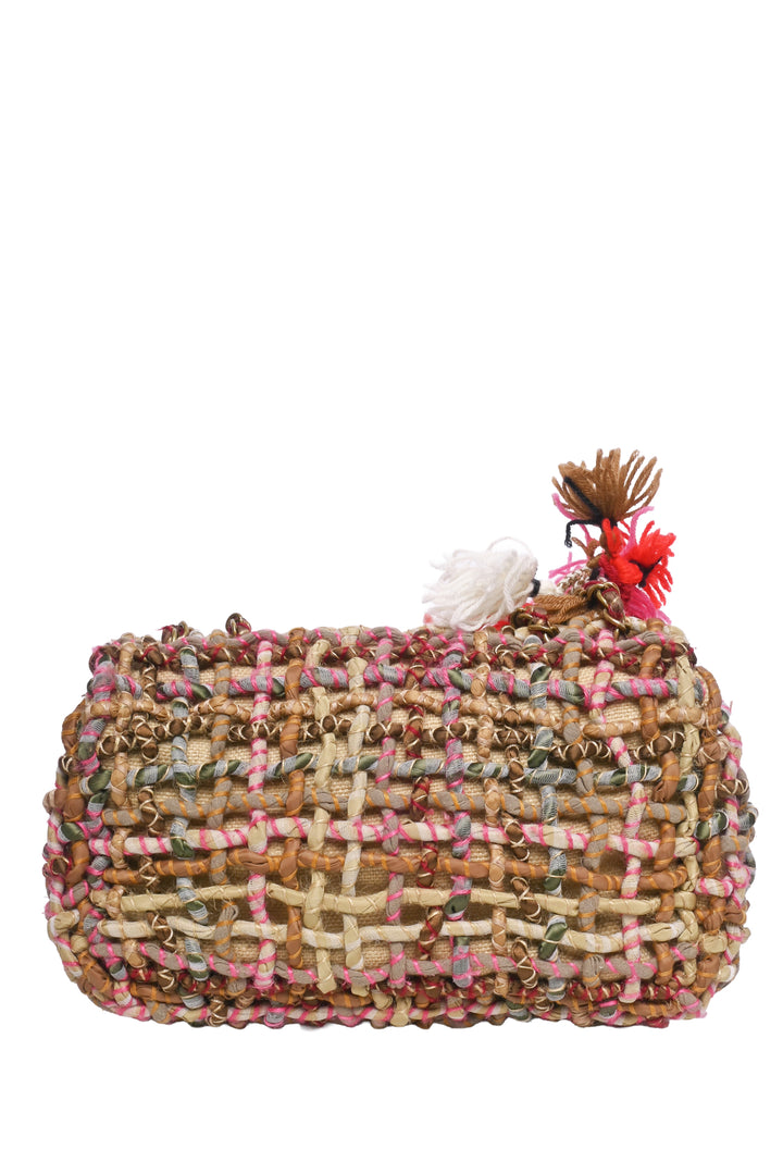 Chanel 2014-2015 Resort Paris-Dubai Woven & Pom-Pom Classic Flap Shoulder Bag