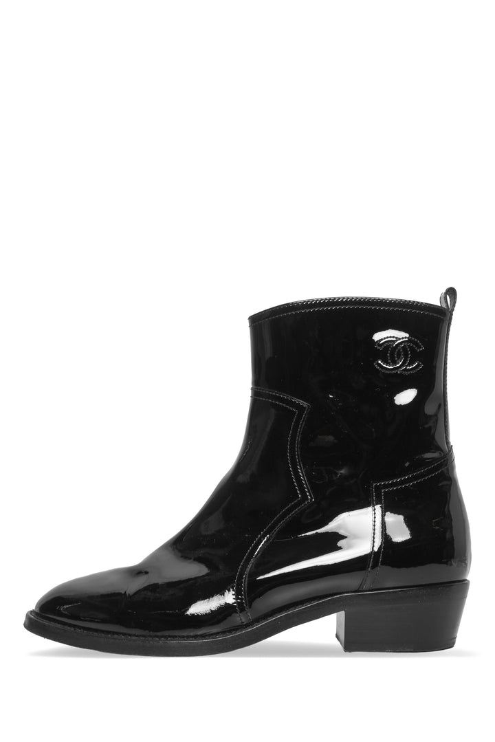 Chanel Size 40 Patent Calfskin Short Ankle Boots