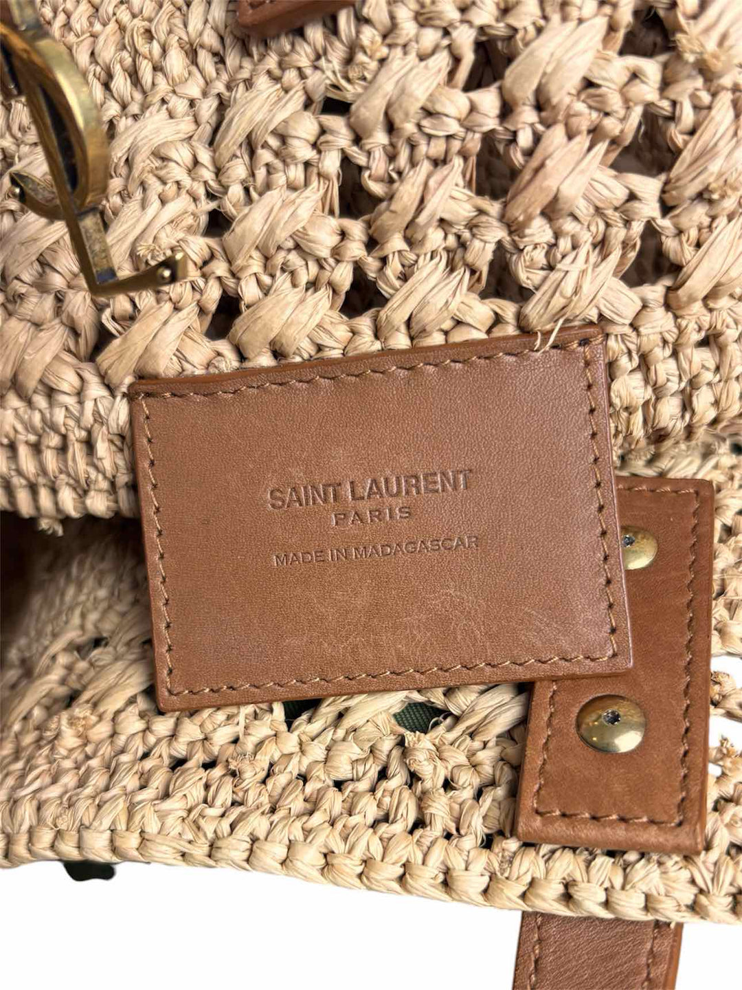 Saint Laurent Panier Natural & Brandy Raffia Hobo Purse