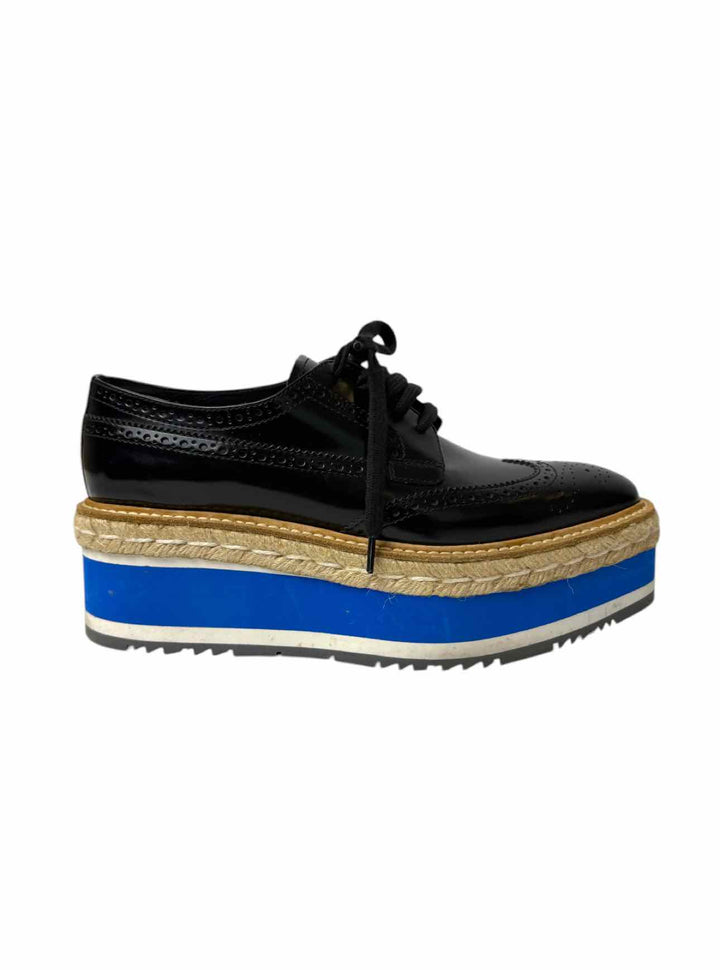 Prada Size 38.5 Leather Platform Brogue Espadrille Derby Flats