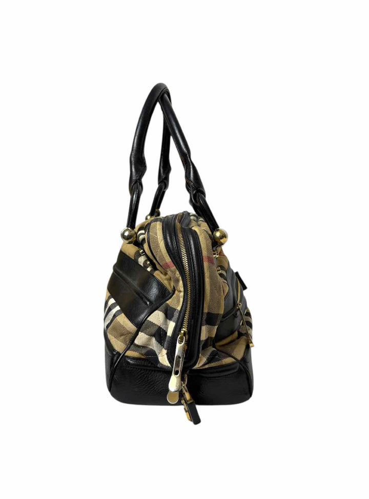 Burberry Quilted House Check fabric and Leather  Purse