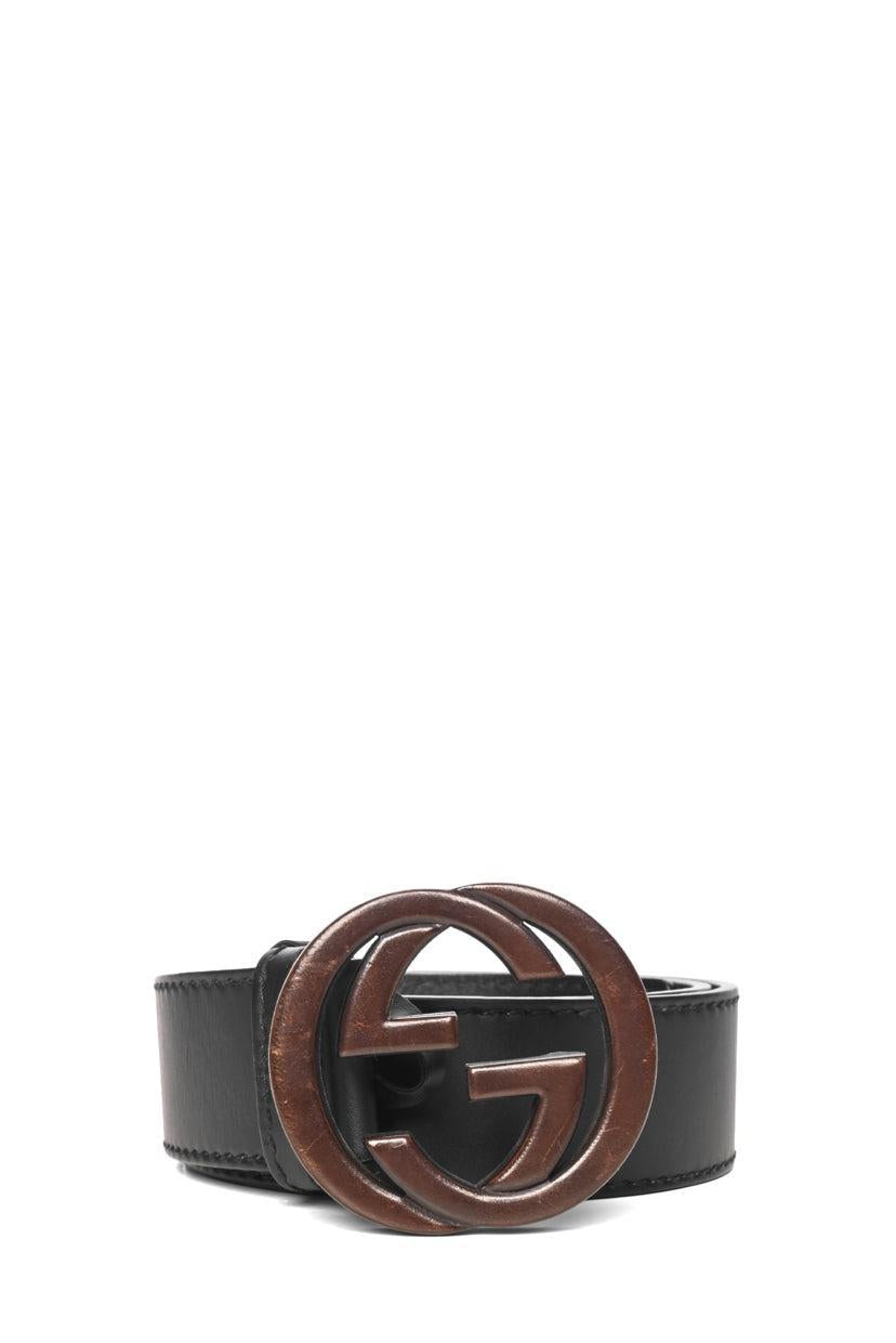 Gucci Size 34 Men's Interlocking GG Leather Belt