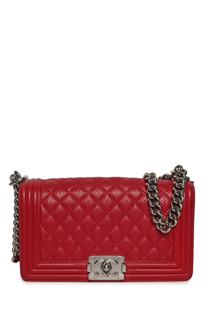 Chanel 2014 Perforated Leather Medium Boy Shoulder Bag