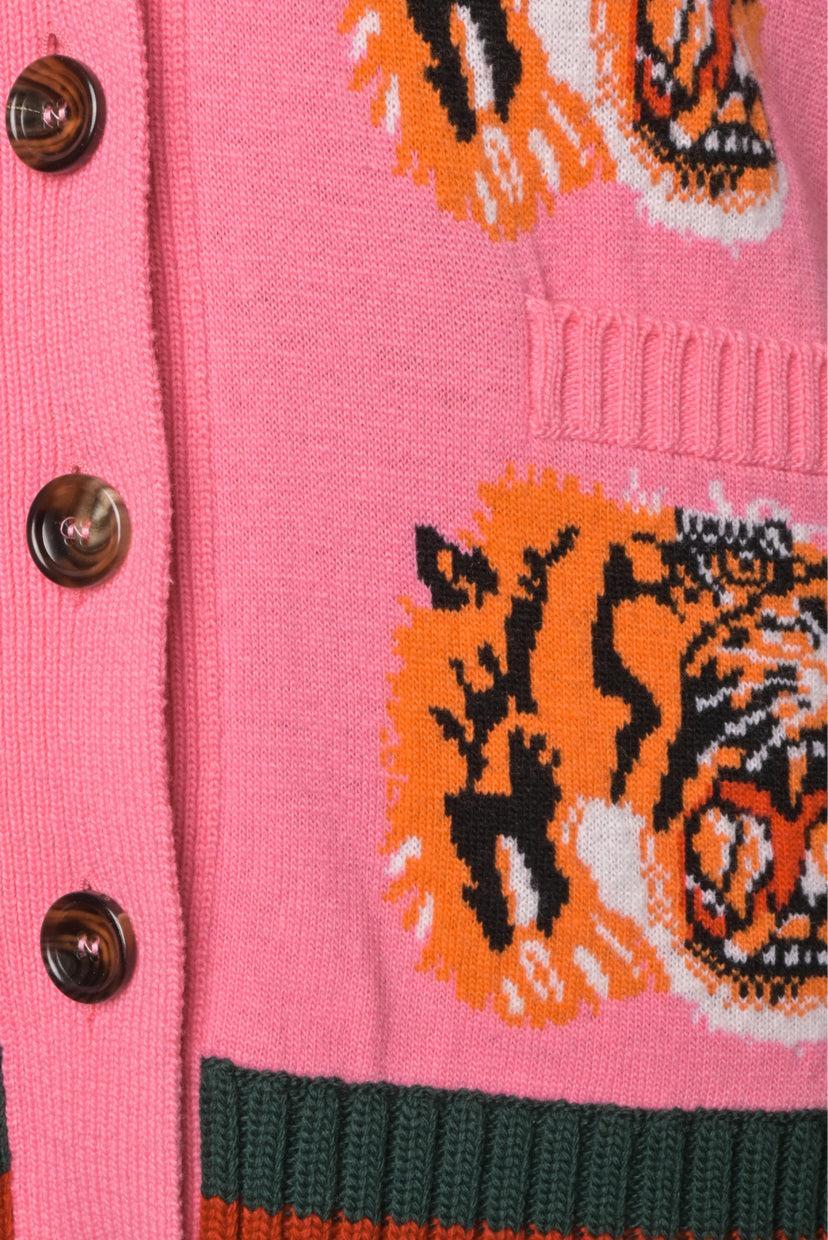 Gucci Size L Tiger Patterned Jacquard Cardigan