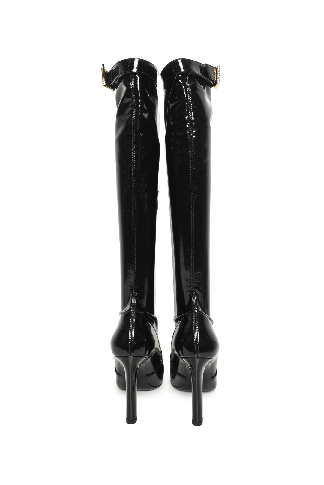 Saint Laurent Size 37 Patent Stretch Crystal Buckle Lala 105 Tall Boots