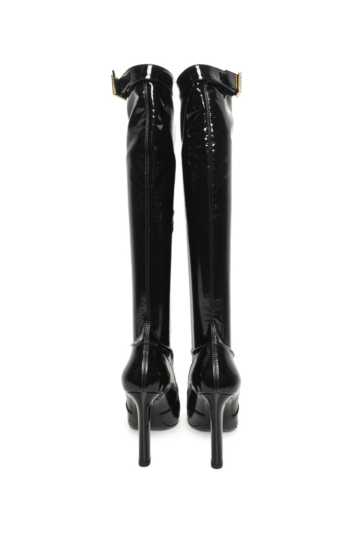 Saint Laurent Size 37 Patent Stretch Crystal Buckle Lala 105 Tall Boots