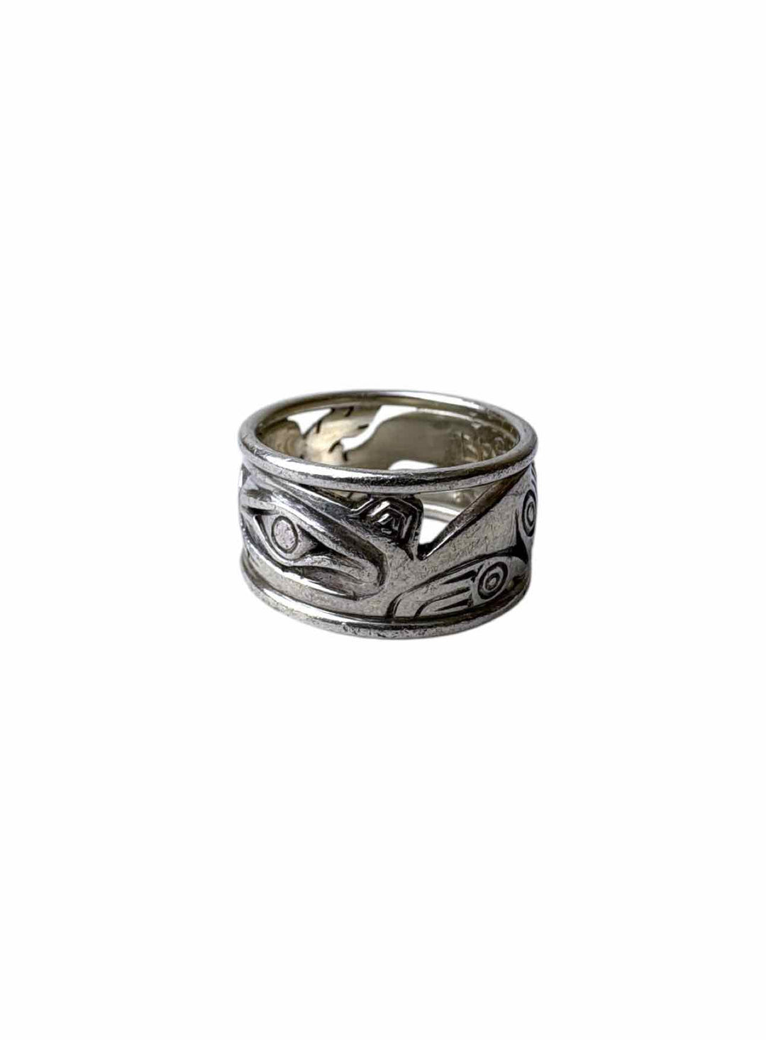 Size 9 Norman Bentley Silver Engraved Indigenous Ring