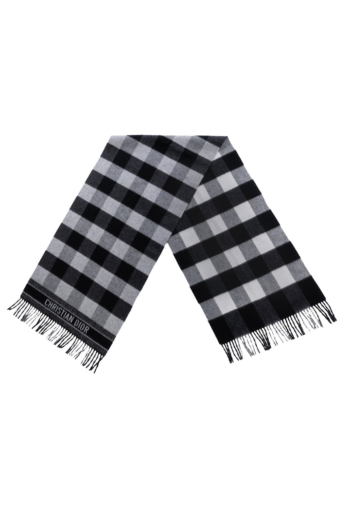 Christian Dior Wool & Angora Blend Check'n'Dior Fringe Scarf