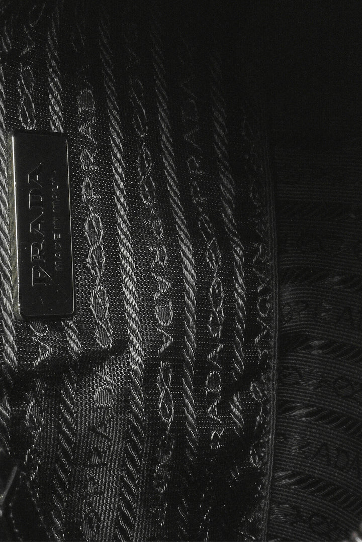 Prada Vintage 1990s Leather Flower Applique Nylon Shoulder Bag