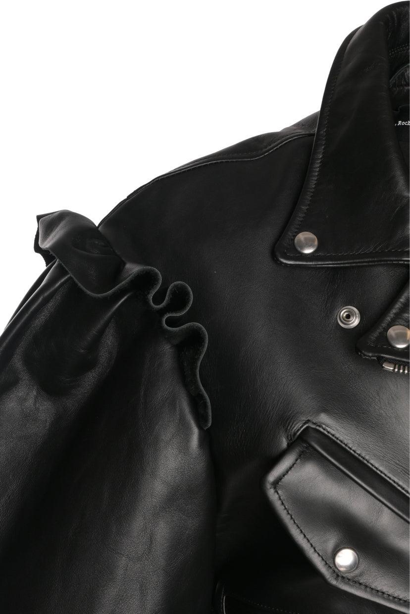 Simone Rocha Size 8 Puff-Sleeve Cropped Leather Biker Jacket