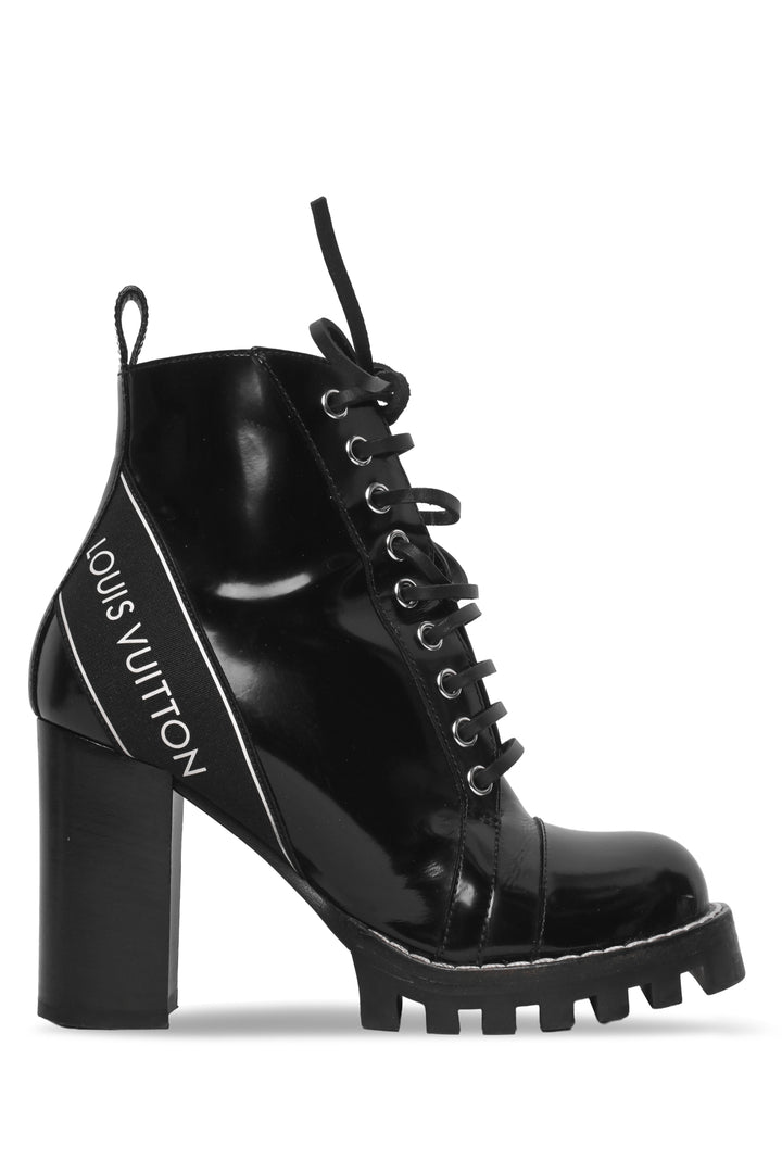 Louis Vuitton Size 36 Patent Logo Combat Ankle Boots