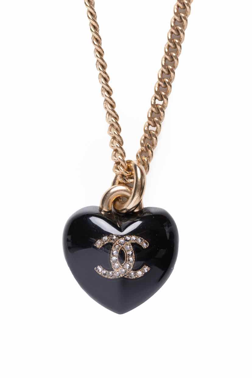 Chanel 2021 Strass Resin CC Heart Pendant Necklace