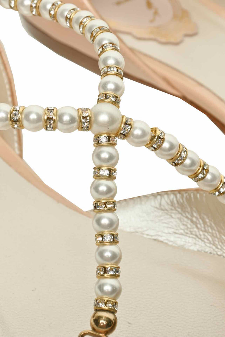 Rene Caovilla Size 35 Faux Pearl Crossover Strap Pointed Toe Flats