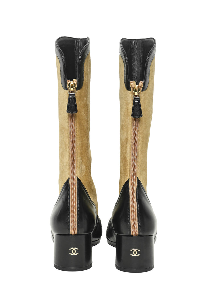 Chanel Size 40 Suede & Leather Mid-Calf Boots