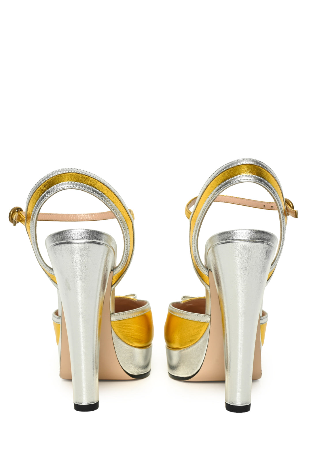 Gucci Size 37 Metallic Bow Platform Pumps
