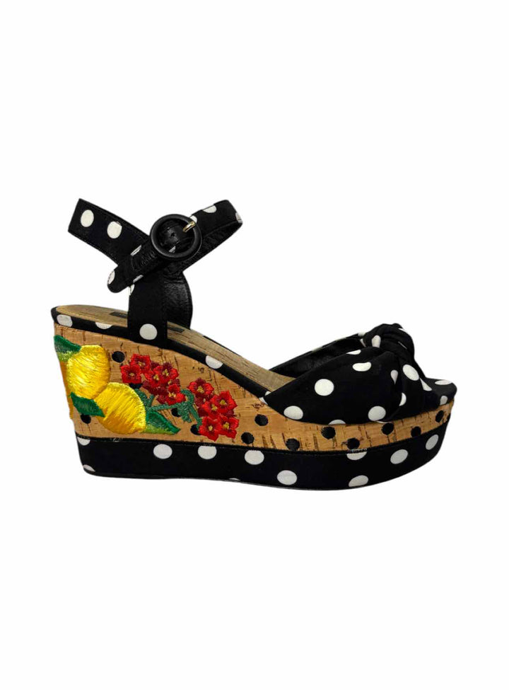 Dolce & Gabbana Size 38.5  Embroidered Cork Wedges
