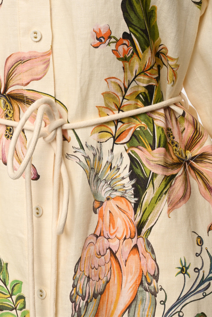 Alemais Size 4 Oleander Printed Flax Midi Shirt Dress
