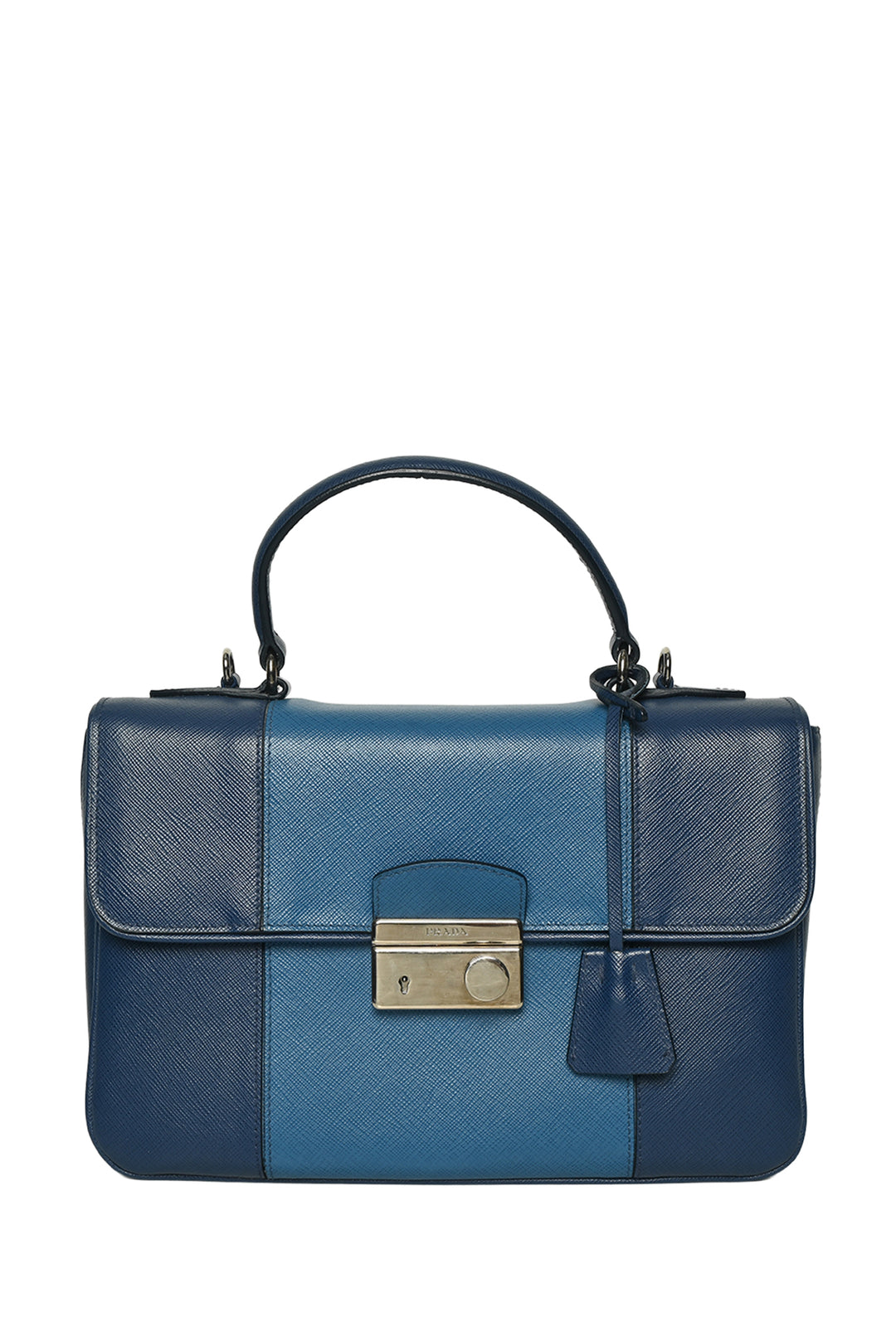 Prada 2015 Bicolor Saffiano Sound Lock Top Handle Satchel