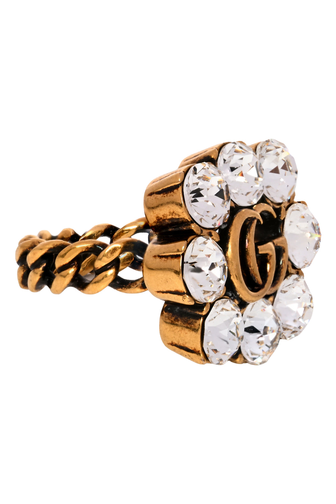Gucci Size 5.5 Crystal Double G Ring