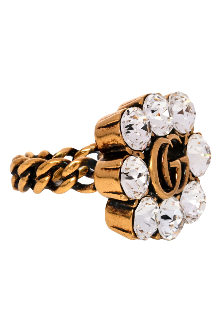 Gucci Size 5.5 Crystal Double G Ring