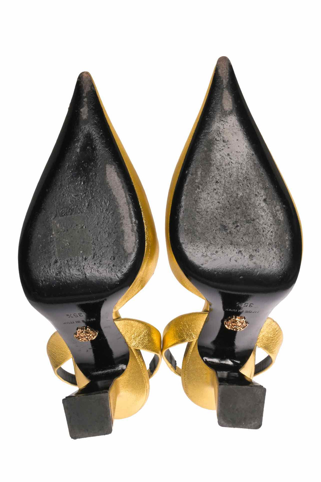 Versace Size 35.5 La Medusa Metallic Leather Slingback Pumps