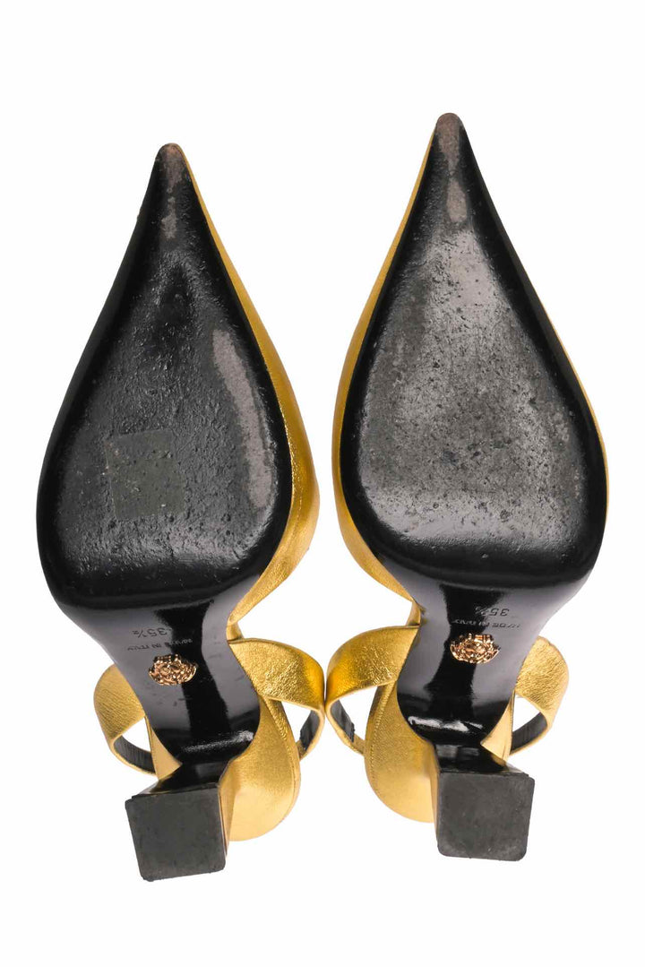 Versace Size 35.5 La Medusa Metallic Leather Slingback Pumps
