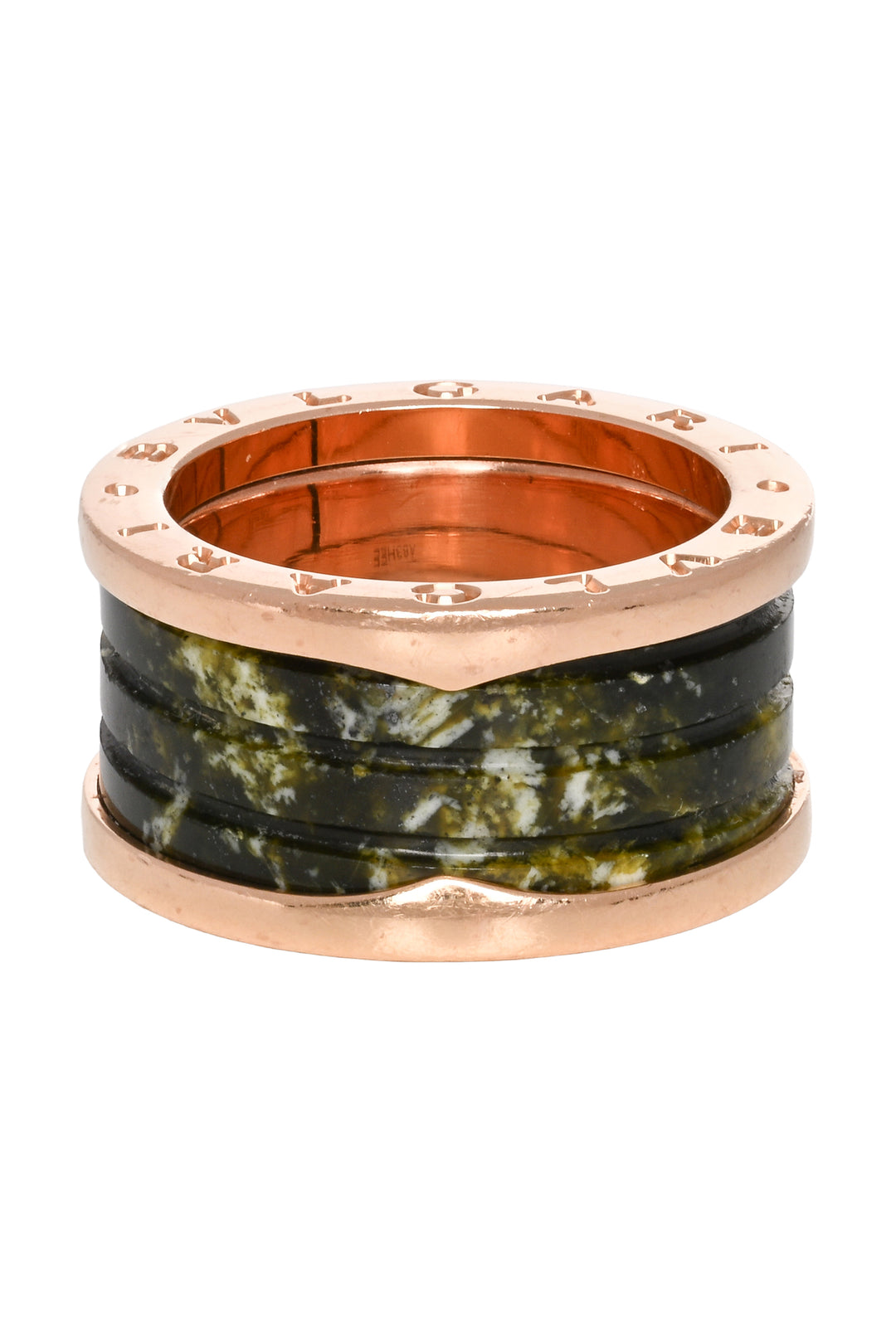 Bvlgari Size 7.5 18K Rose Gold & Green Marble B.zero1 Four-Band Ring
