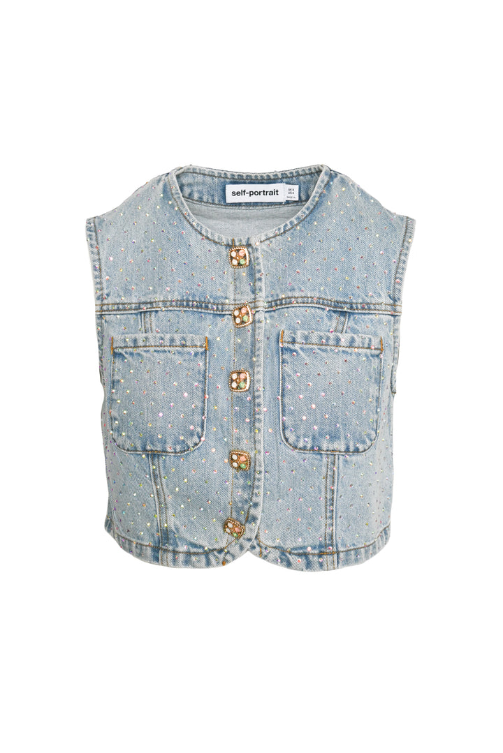 Self Portrait Size 4 Rhinestone Denim Crop Tops