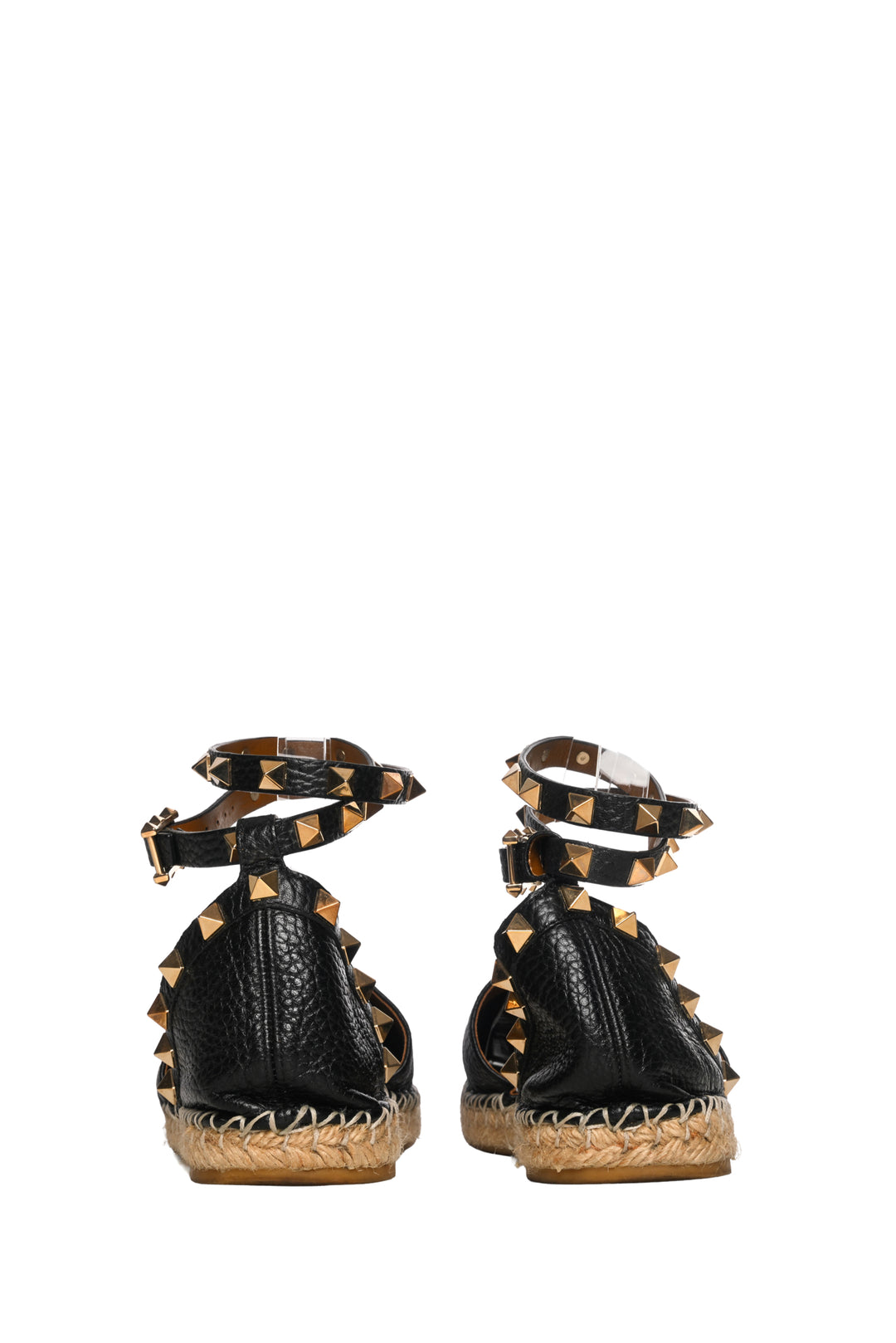 Valentino Size 37 Leather Rockstud Ankle Wrap Espadrille Sandals