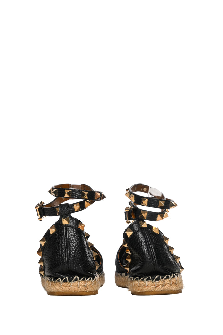 Valentino Size 37 Leather Rockstud Ankle Wrap Espadrille Sandals