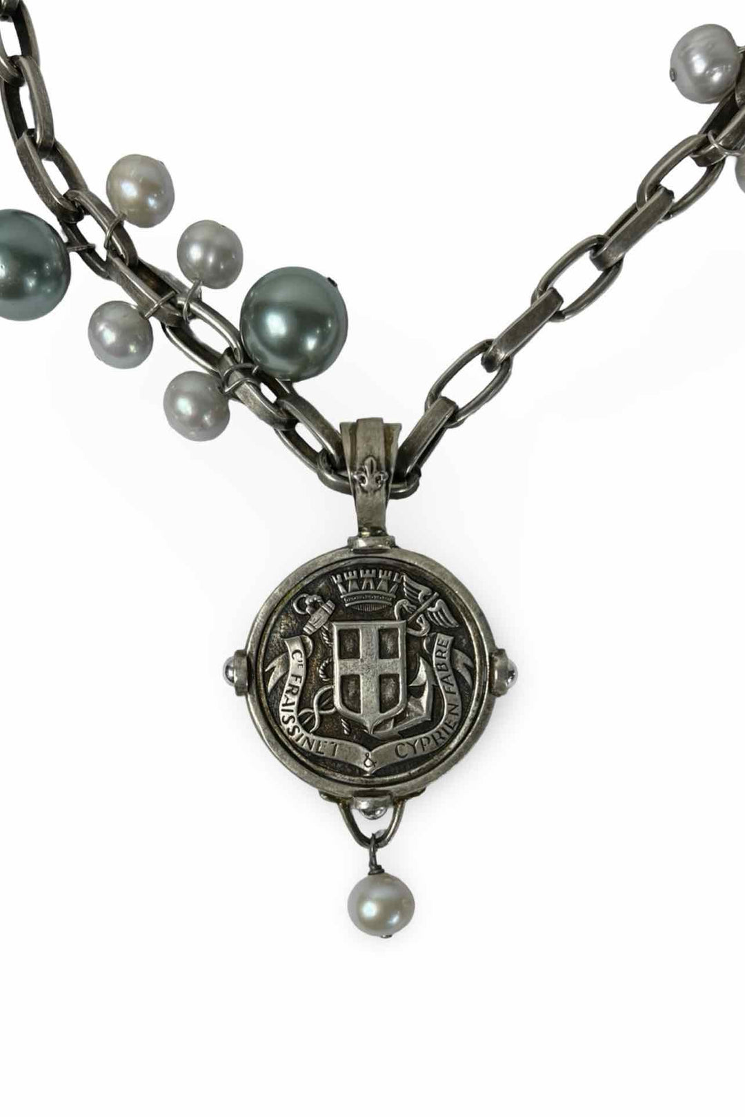 French Kande Lyon Fabre Medal Necklace