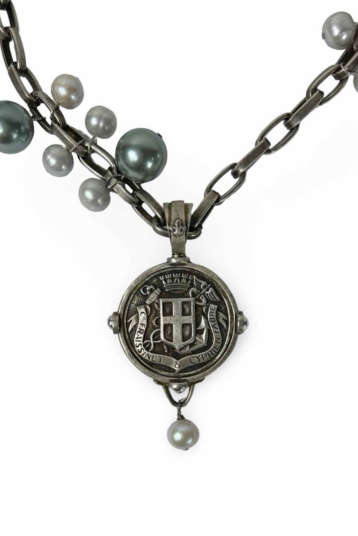 French Kande Lyon Fabre Medal Necklace