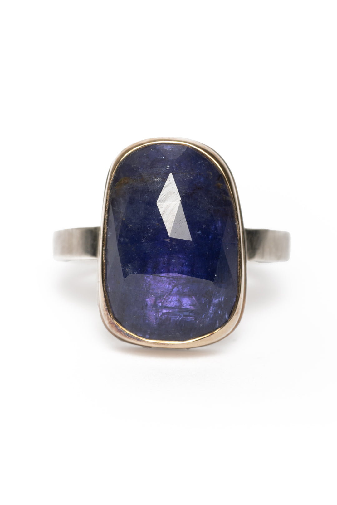 Jamie Joseph Size 7 Silver & 14KT Gold Ring with Tanzanite