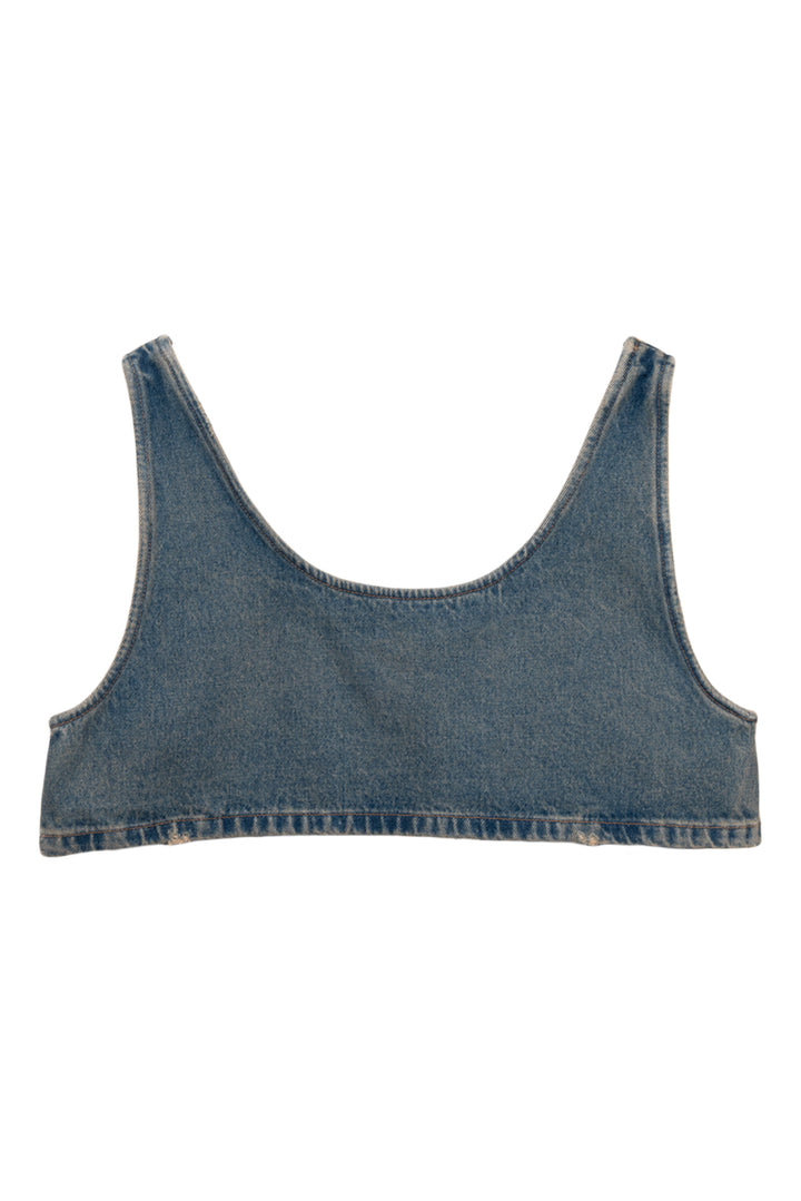Prada Size 46 Distressed Triangle Logo Cropped Tank Top