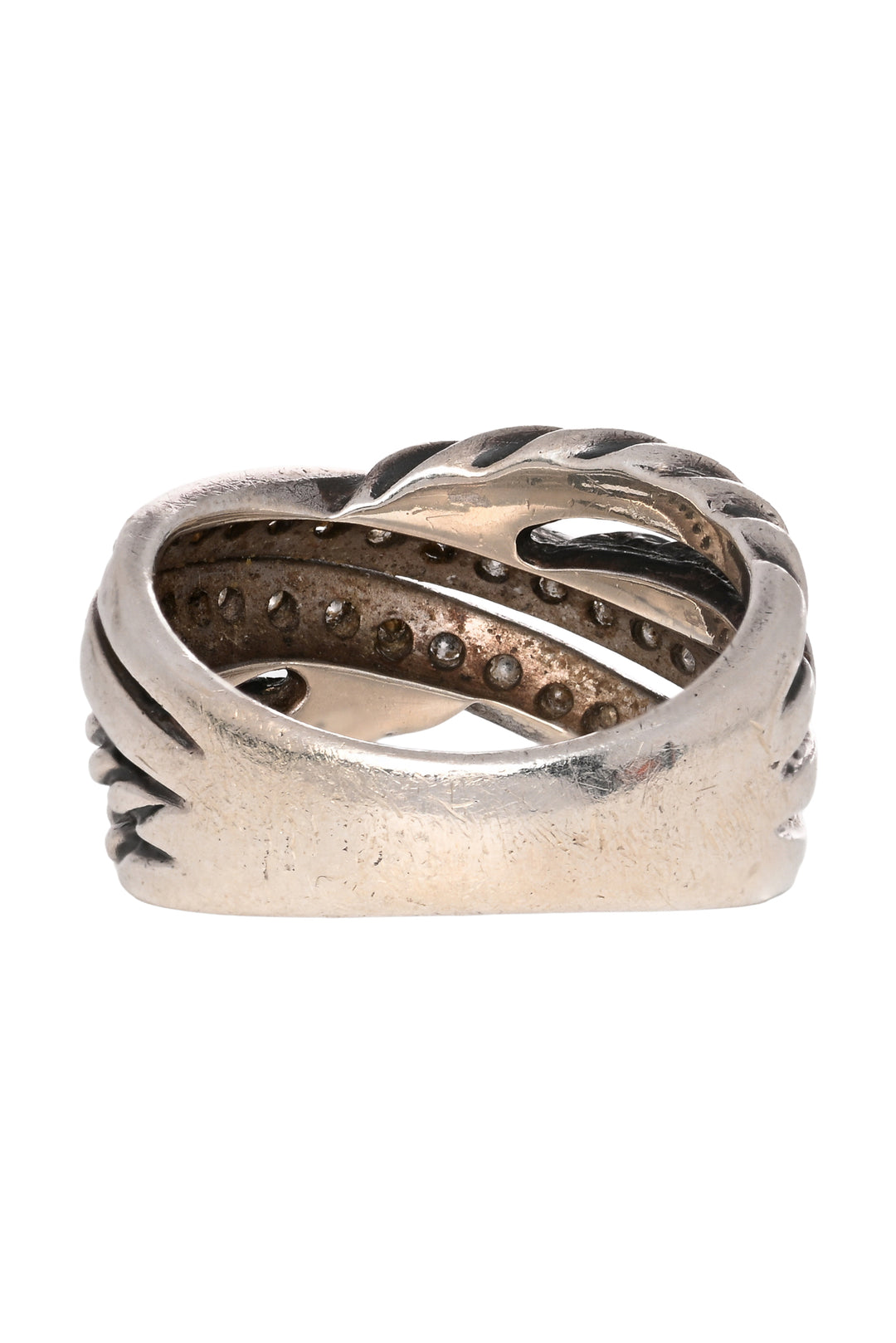 David Yurman Size 7 Silver Diamond Crossover Cable Band Ring