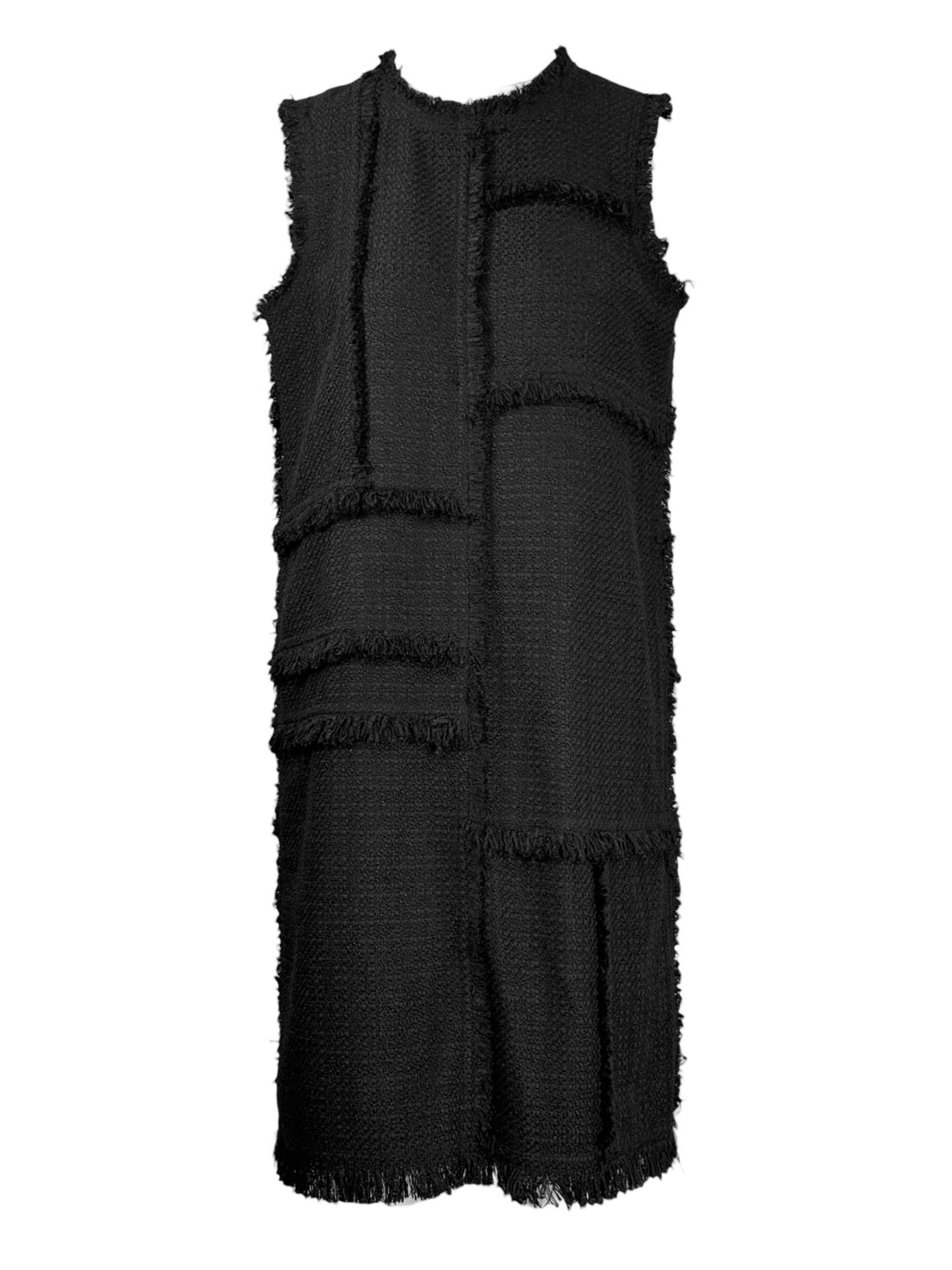 Lafayette 148 Size M BouclÃ© Tweed Hand-Fringed Patchwork Sleeveless Dress