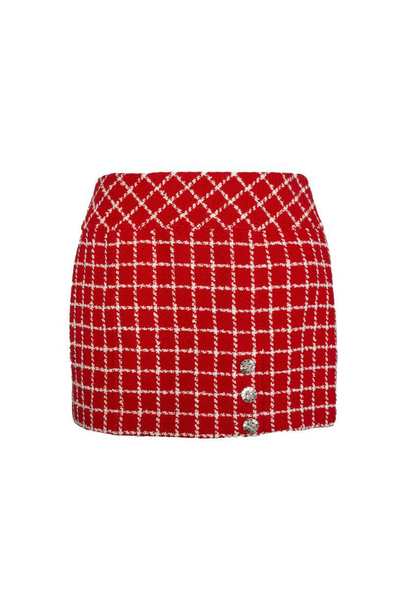 Chanel Size 38 Red & White Check Mini Skirt
