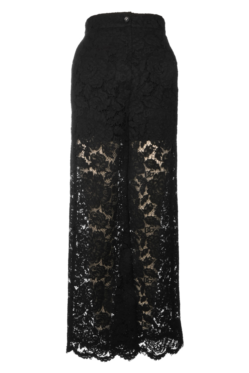 Dolce & Gabbana Size 42 Flared Branded Stretch Lace Pants
