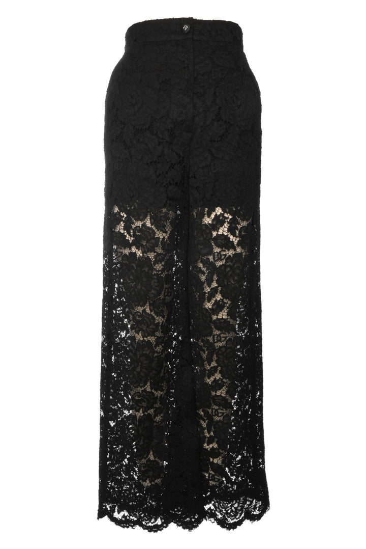 Dolce & Gabbana Size 42 Flared Branded Stretch Lace Pants