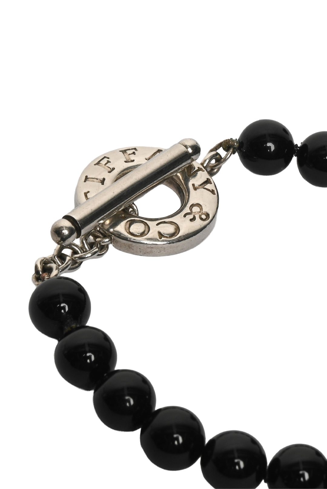 Tiffany & Co Sterling Silver Black Onyx Bead Toggle Bracelet