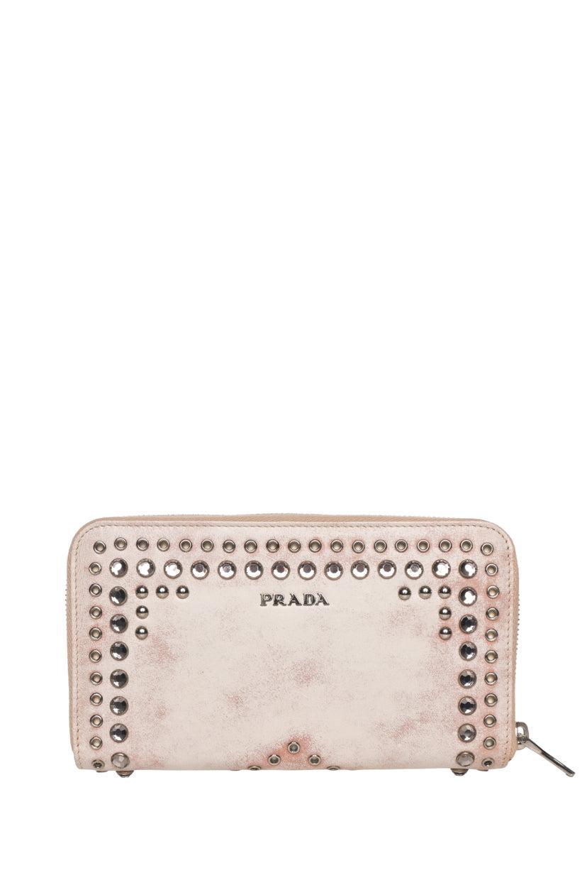 Prada Crystal Studded Zip Around Wallet