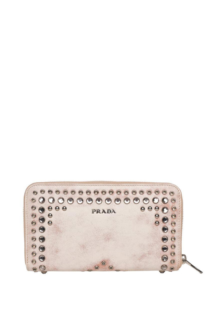 Prada Crystal Studded Zip Around Wallet