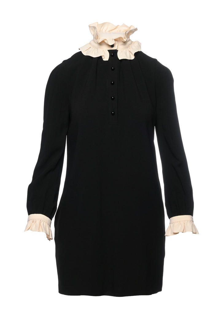Saint Laurent Size 36 2016 Ruffle Neck Long Sleeve Mini Dress