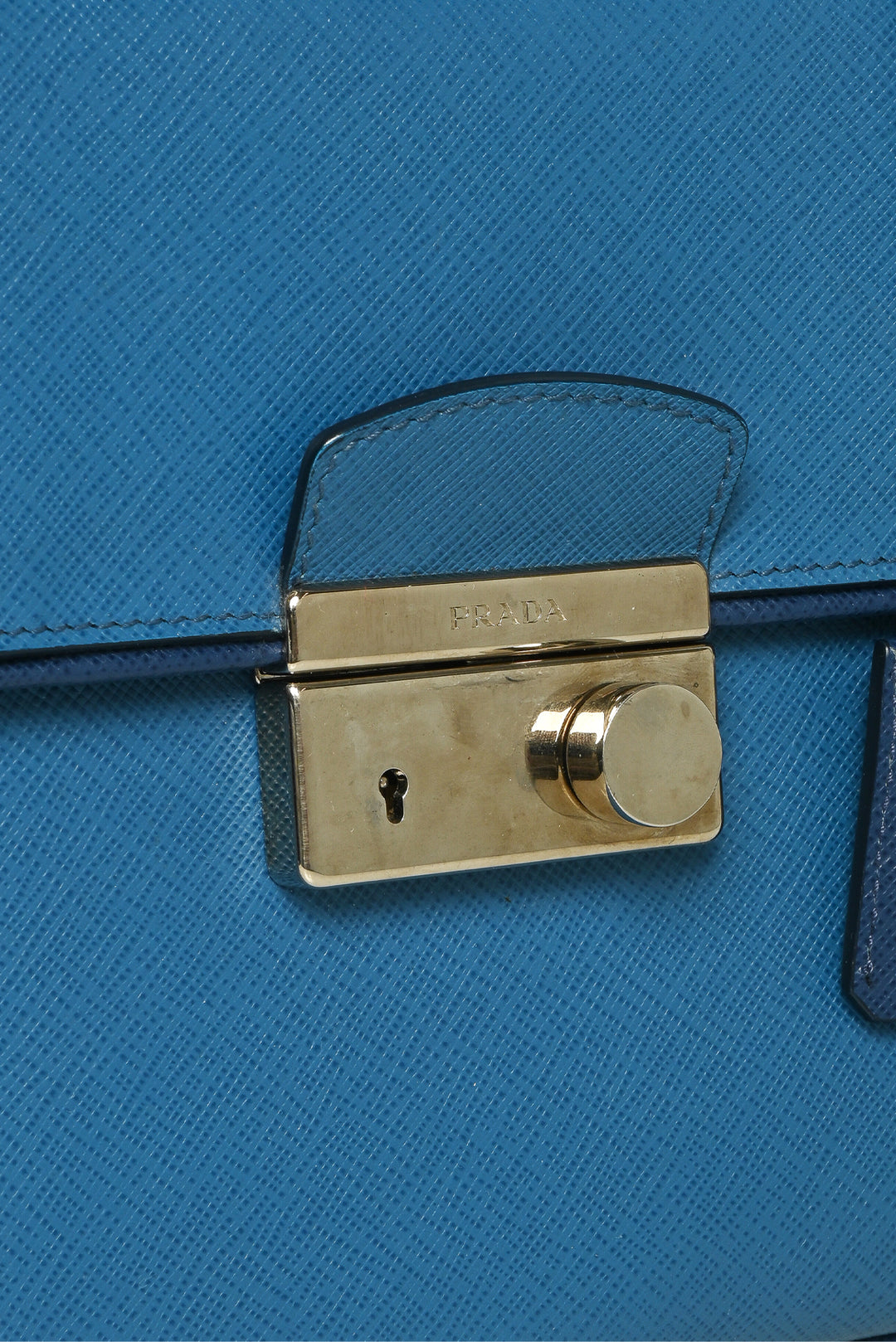 Prada 2015 Bicolor Saffiano Sound Lock Top Handle Satchel