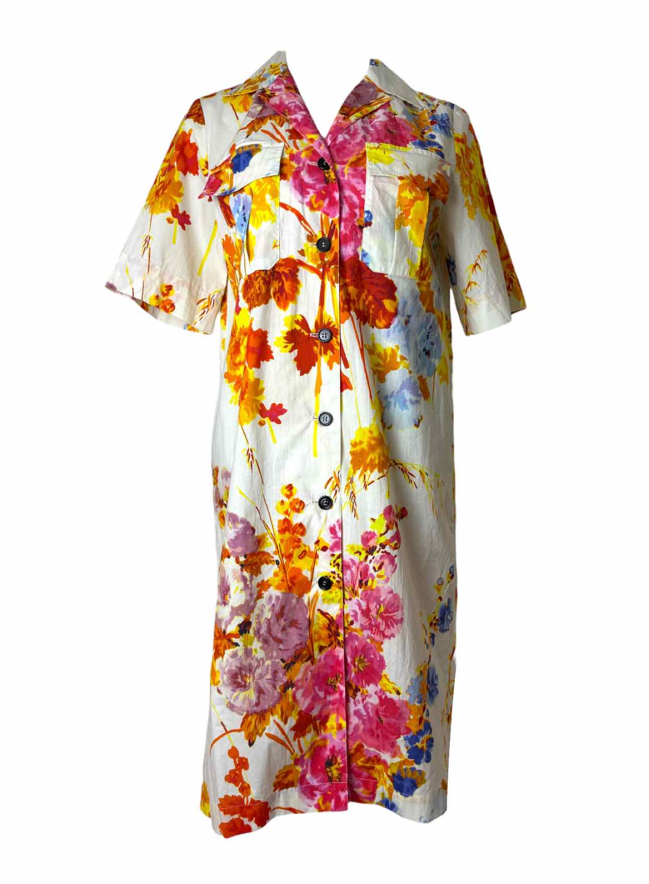 ワンピース DRIES VAN NOTEN Floral Shirt Dress Dries Van Noten Size 36 Floral Cotton Shirt Dress - Luxury Used